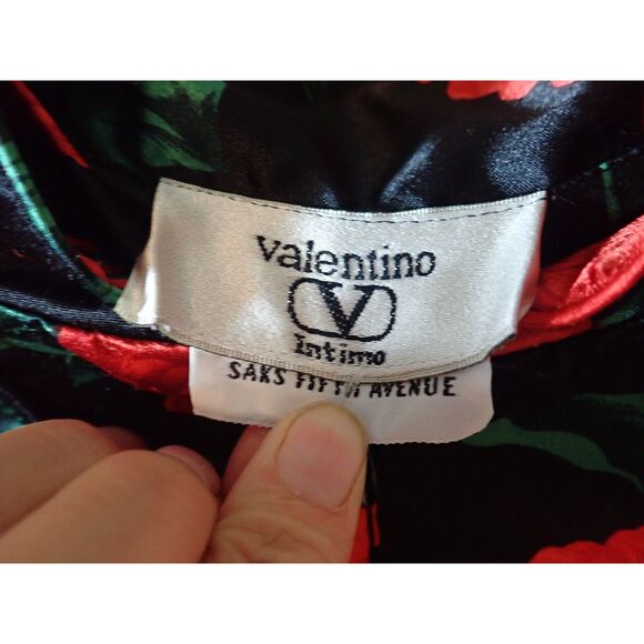 Valentino Intimo Rose Pattern Black Sheer Nightgown Set Small Housecoat Vintage - Picture 13 of 15